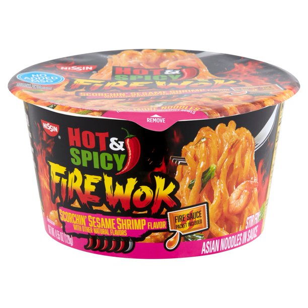 Nissin Hot & Spicy Fire Wok Scorchin' Sesame Shrimp Noodles, 4.55 oz