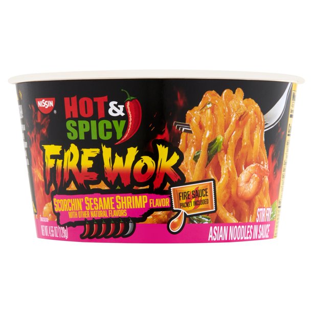 Nissin Hot & Spicy Fire Wok Scorchin' Sesame Shrimp Noodles, 4.55 oz