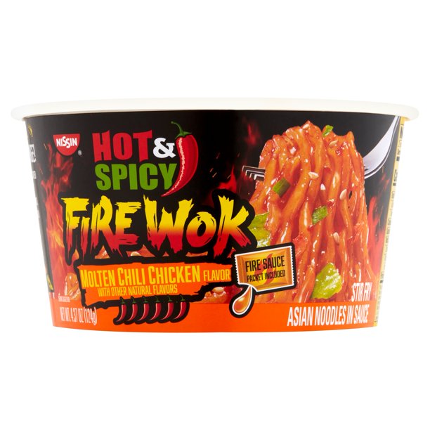 Nissin Hot & Spicy Fire Wok Molten Chili Chicken Noodles, 4.37 oz