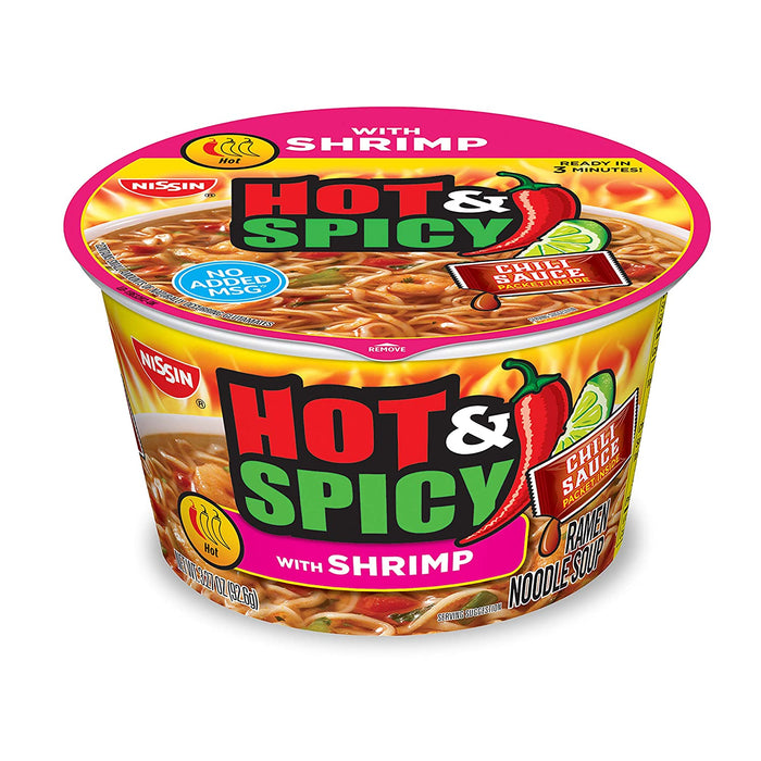 Nissin Hot & Spicy Ramen Noodle Soup With Shrimp , 3.27 oz