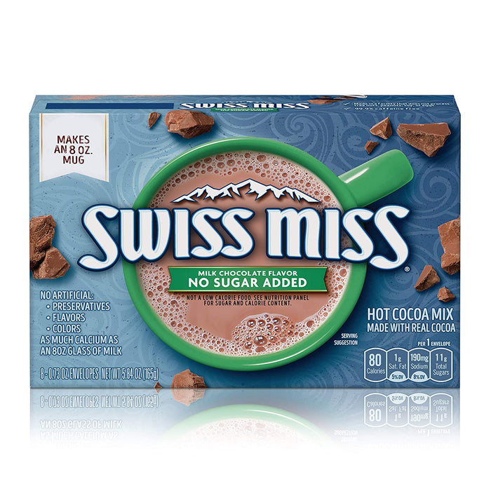 Swiss Miss No Sugar Added Hot Cocoa Mix, Milk Chocolate Flavor, 8 x 0.73 oz