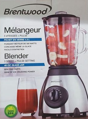 Brentwood Blender, 5 Speed, Glass Jar, 1 ct