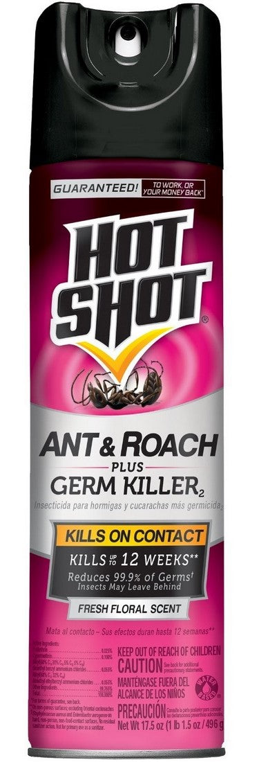 Hot Shot Ant & Roach Plus Germ Killer, Floral Scent, 17.5 oz