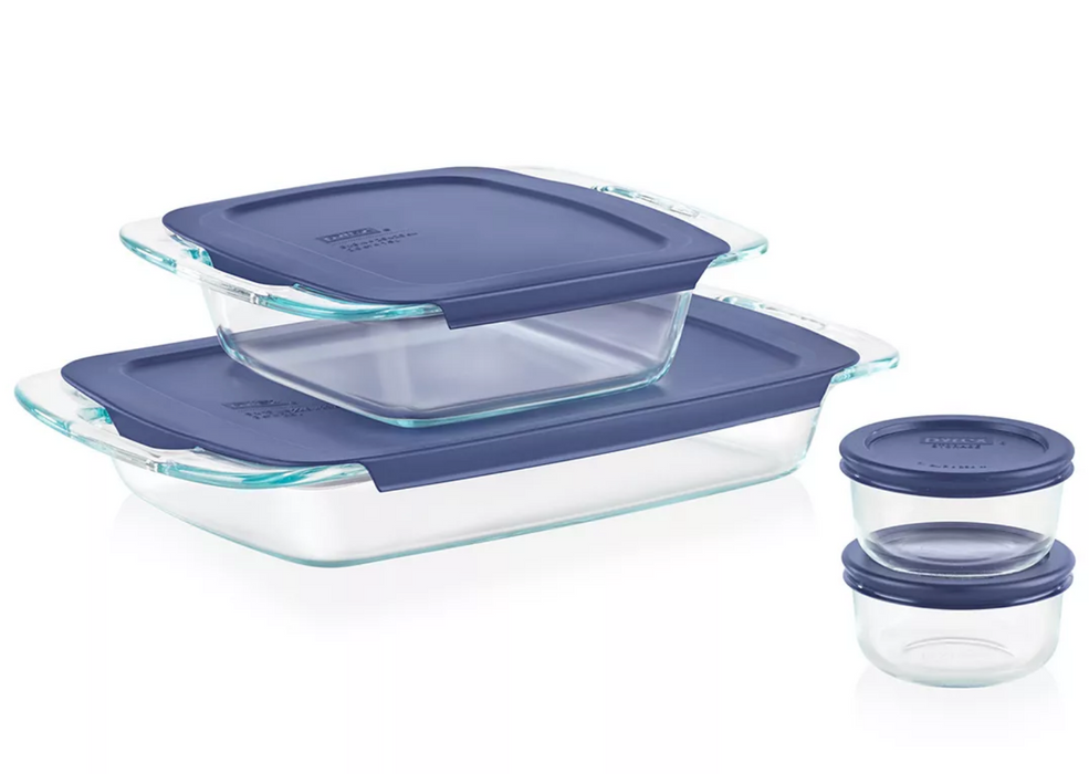 Pyrex Easy Grab Glass Bake N' Store Set With Blue Lids , 4 pcs