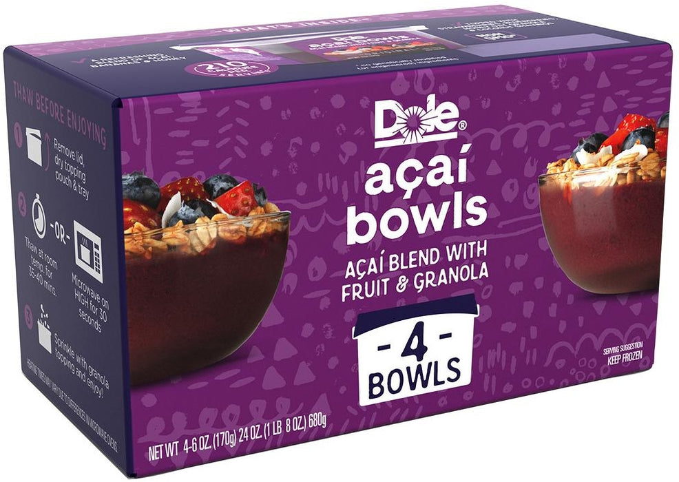 Dole Acai Bowls With Fruit & Granola, 4 x 6 oz