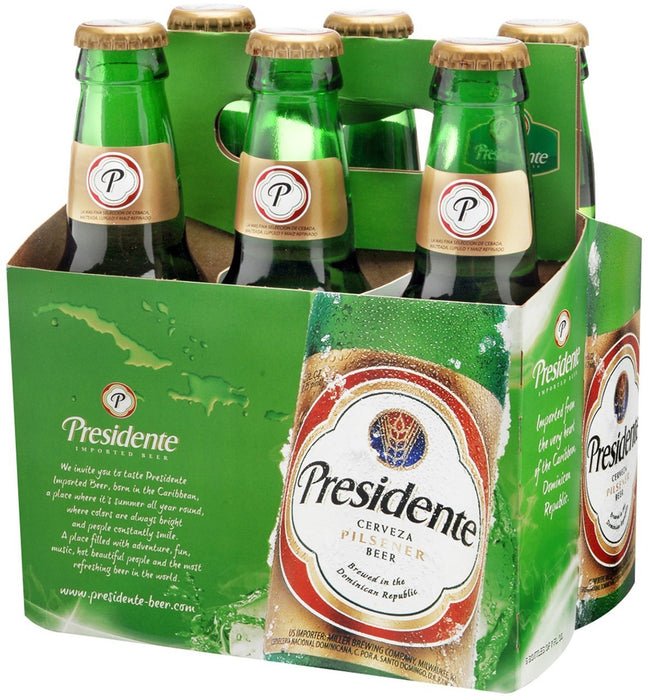 Presidente Light Pilsener Beer Bottles, 6 x 7 oz
