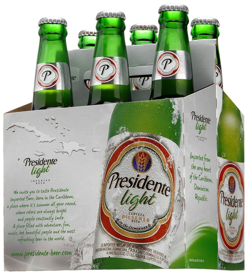 Presidente Light Beer Bottles, 6 x 12 oz