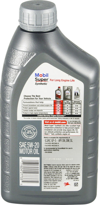 Mobil Super Full Synthetic Motor Oil, 5W-20, 946 ml