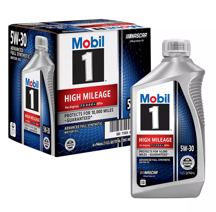 Mobil 1 5W-30 High Mileage Full Synthetic Motor Oil, 6-Pack, 6 x 1 qt