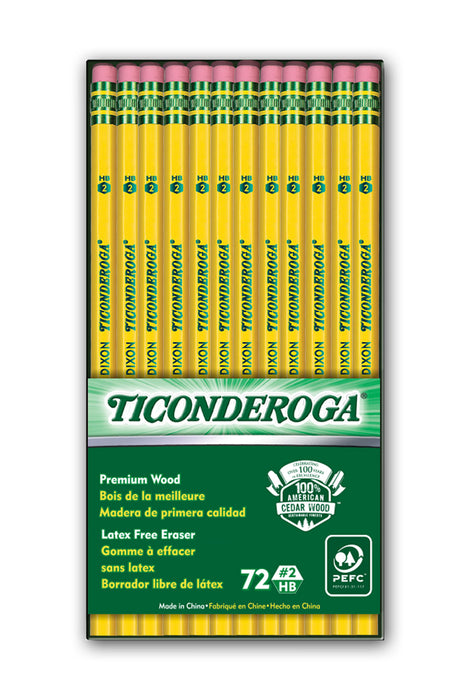 Ticonderoga Wood-Cased Pencils, #2 Soft With Eraser, 72 ct