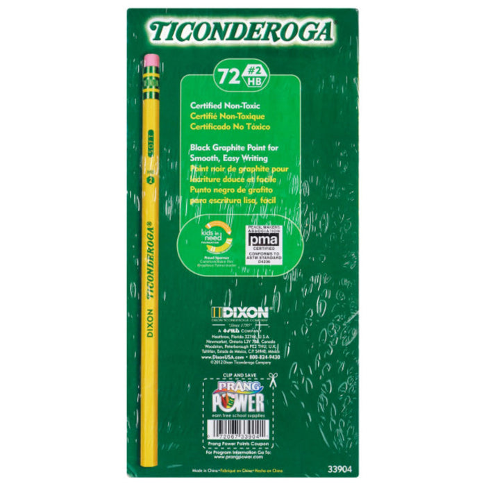 Ticonderoga Wood-Cased Pencils, #2 Soft With Eraser, 72 ct