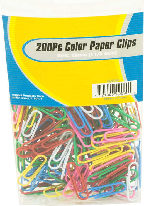 Regent Products Paper Clips in Assorted Colours, 200 ct