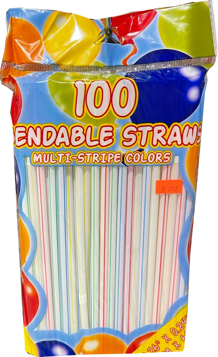Bendable Multi-Stripe Colored Straws , 100 ct