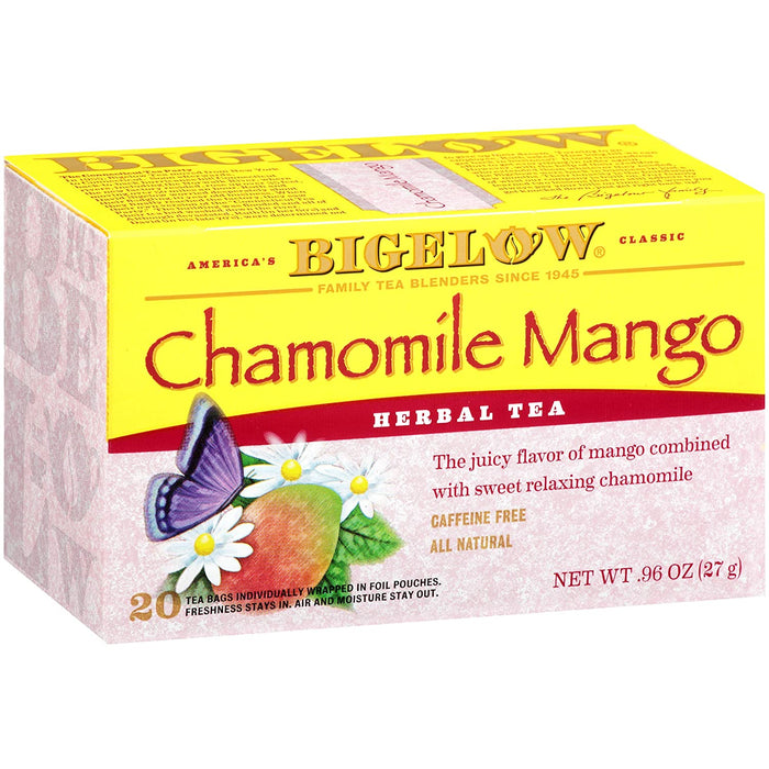 Bigelow Chamomile Mango Herbal Tea Bags, Caffeine Free, 20 ct