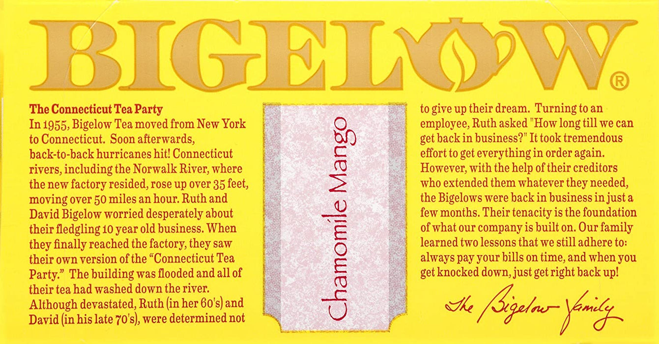 Bigelow Chamomile Mango Herbal Tea Bags, Caffeine Free, 20 ct