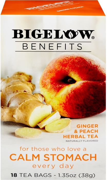 Bigelow Benefits Calm Stomach Herbal Tea with Ginger & Peach, 18 ct