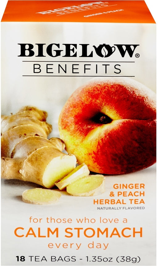 Bigelow Benefits Calm Stomach Herbal Tea with Ginger & Peach, 18 ct