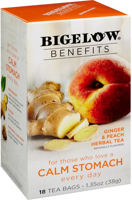 Bigelow Benefits Calm Stomach Herbal Tea with Ginger & Peach, 18 ct