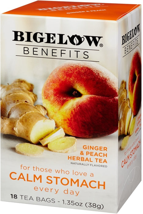 Bigelow Benefits Calm Stomach Herbal Tea with Ginger & Peach, 18 ct