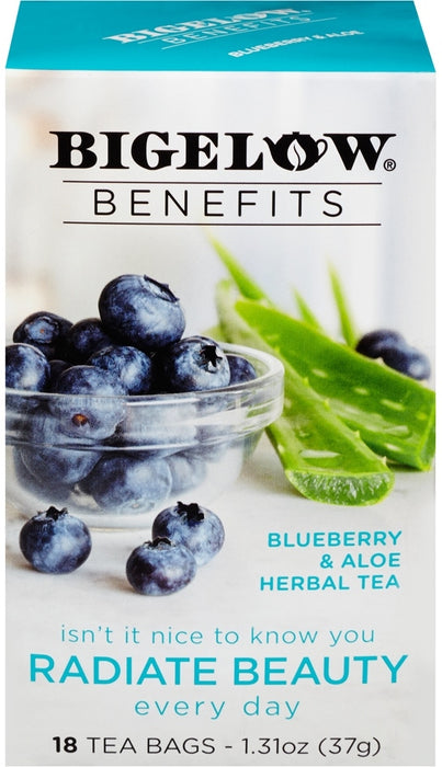 Bigelow Benefits Radiate Beauty Herbal Tea with Blueberry & Aloe, 18 ct