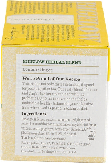 Bigelow Tea Lemon Ginger With Probiotics Tea Bags, 18 ct