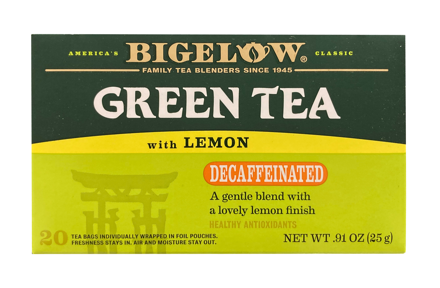 Bigelow Green Tea With Lemon, Decaffeinated, 20 ct