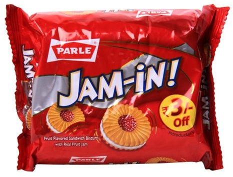 Parle Jam In Cream Fruit Flavored Sandwich Biscuits with Real Fruit Jam, 75 gr