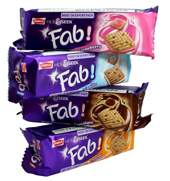 Parle Hide & Seek Fab! Orange Flavoured Choco Chip Sandwich Cookies, 3.94 oz