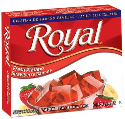 Royal Strawberry Banana Gelatin, Family Size, 2.8 oz (80 gr)