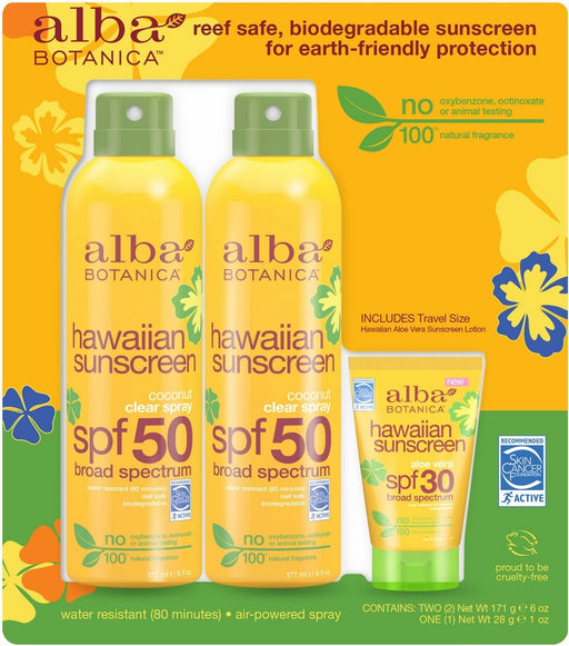 Alba Botanica Hawaiian Sunscreen Spray, SPF 50, 2 x 6 oz + 1 oz