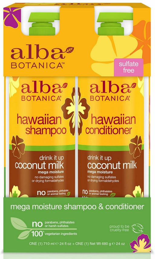 Alba Botanica Coconut Milk Hawaiian Shampoo and Conditioner, 2 x 24 oz