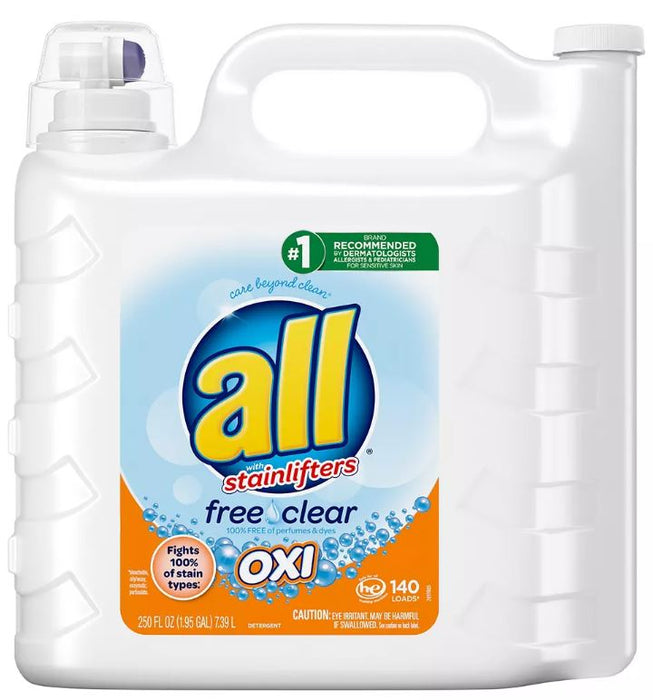 All Stainlifters Free & Clear Oxi Stain Removers And Whiteners Liquid Laundry Detergent, 250 oz