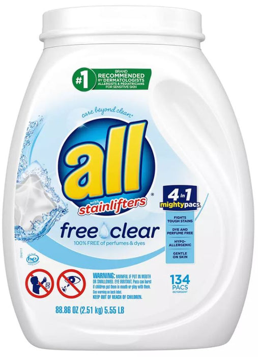 All Free Clear Stainlifters Mighty Laundry Pacs, 134 ct