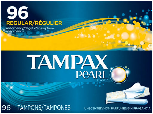 Tampax Regular Absorbency Pearl Unscented Plastic Tampons, 96 ct