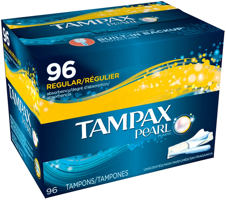 Tampax Regular Absorbency Pearl Unscented Plastic Tampons, 96 ct