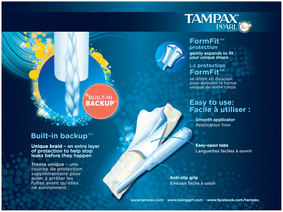 Tampax Regular Absorbency Pearl Unscented Plastic Tampons, 96 ct