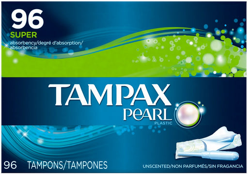 Tampax Super Absorbency Pearl Unscented Plastic Tampons, 96 ct