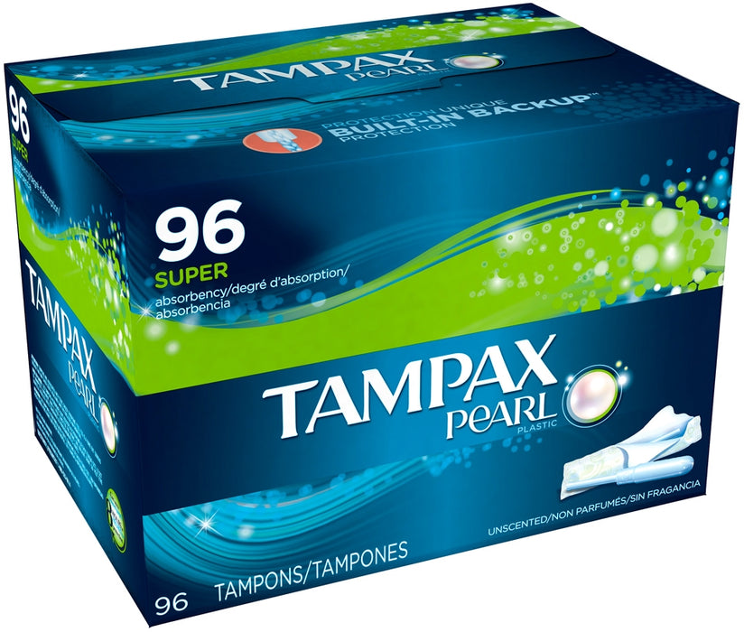 Tampax Super Absorbency Pearl Unscented Plastic Tampons, 96 ct