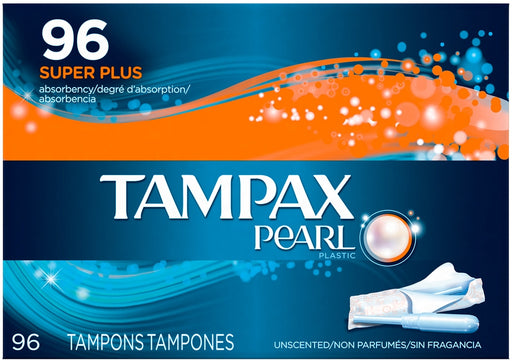 Tampax Super Plus Absorbency Pearl Unscented Plastic Tampons, 96 ct