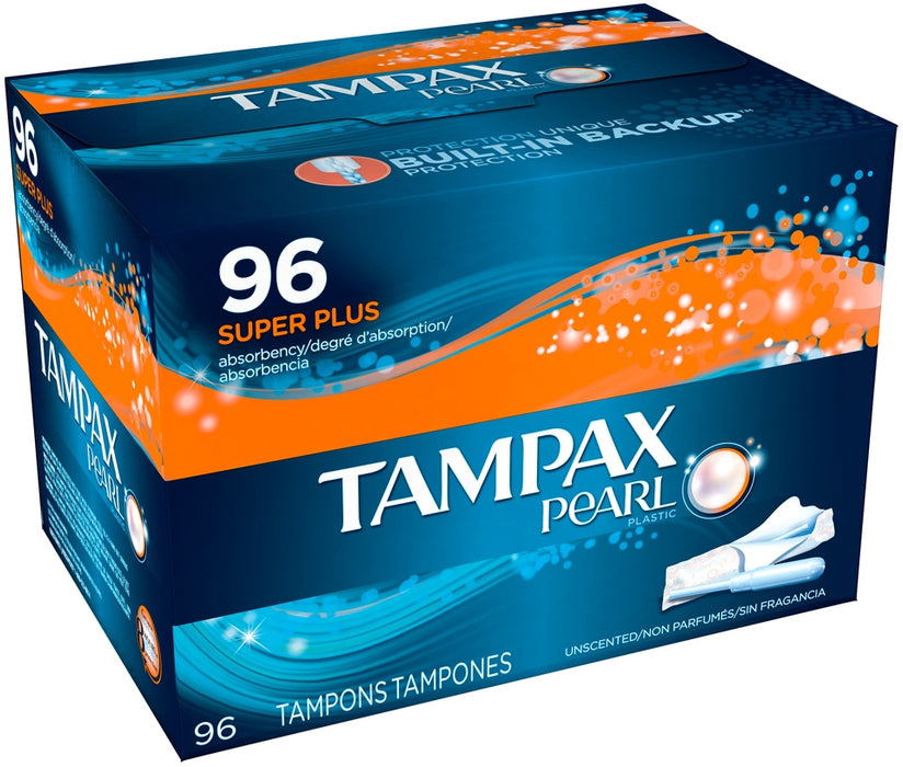 Tampax Super Plus Absorbency Pearl Unscented Plastic Tampons, 96 ct