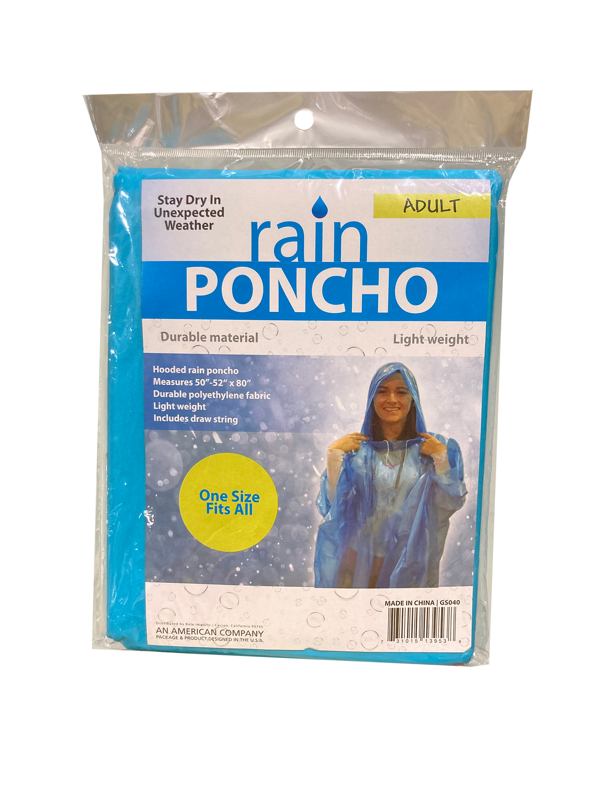 Rain Poncho Adult, 1 pc —