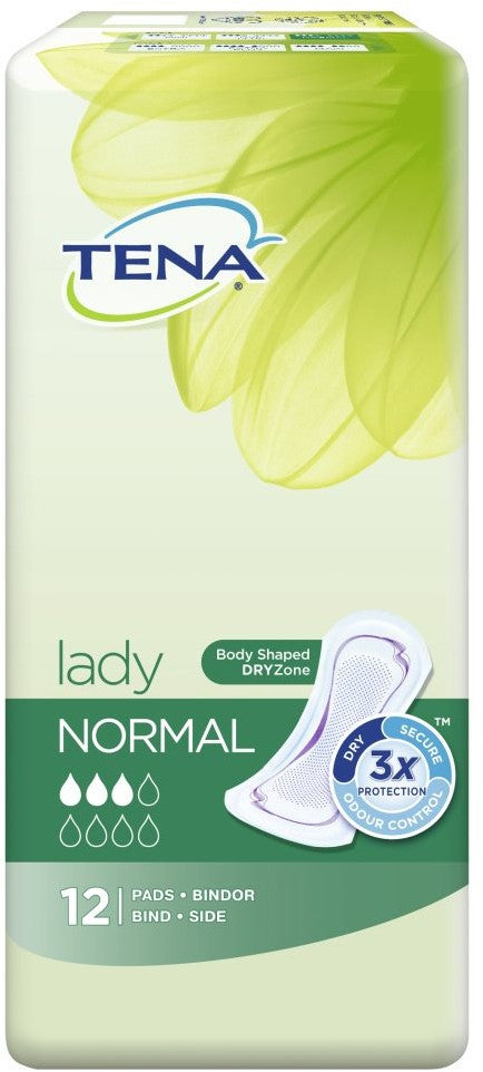 Tena Lady Body Shaped Dry Zone Sanitary Pads, Normal, 12 ct