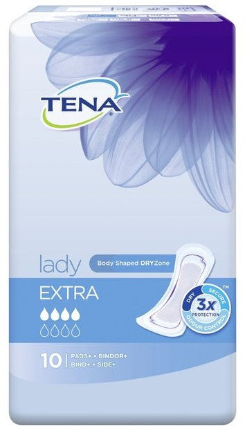 Tena Lady Body Shaped Dry Zone Sanitary Pads, Extra, 10 ct