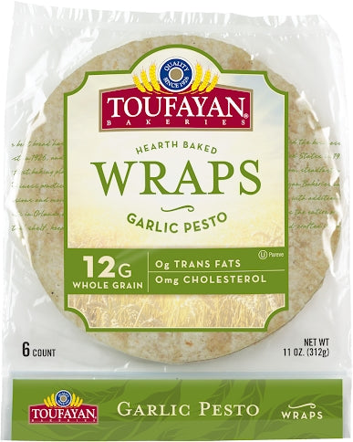 Toufayan Wraps, Garlic Pesto, 11 oz, 6 ct