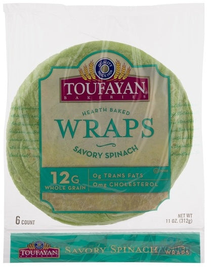 Toufayan Wraps, Spinach. 11 oz, 6 ct