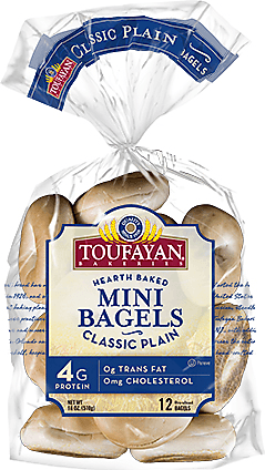 Toufayan Heart Baked Mini Bagels, Classic Plain , 12 ct