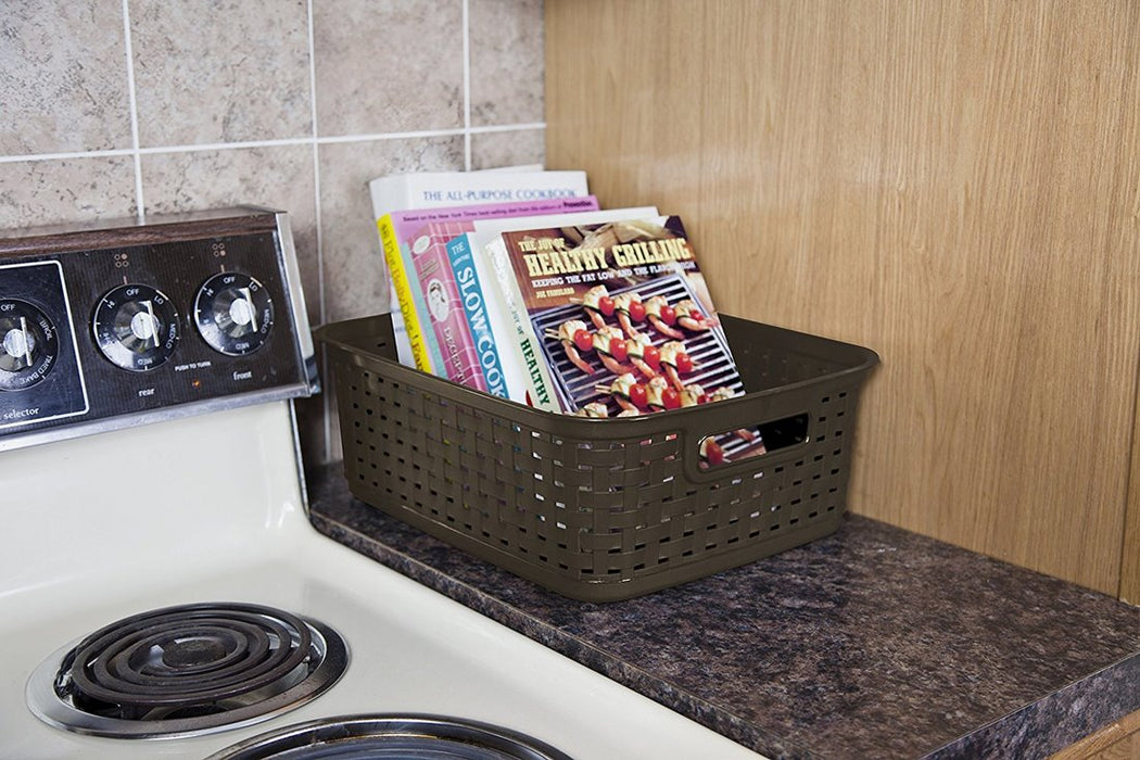 Sterilite Short Weave Basket, Brown, 15 x 12.25 x 5.25 inch