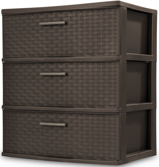 Sterilite Weave 3-Drawer Wide Unit, Espresso, 15.88 x 21.88 x 24 inch