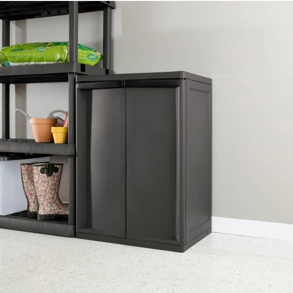 Sterilite 2-Shelf Cabinet, Grey, 25.63 x 18.88 x 35.63 inch