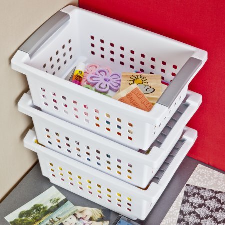 Sterilite Small Stacking Basket, White, 12.5 x 8.63 x 5.38 inch